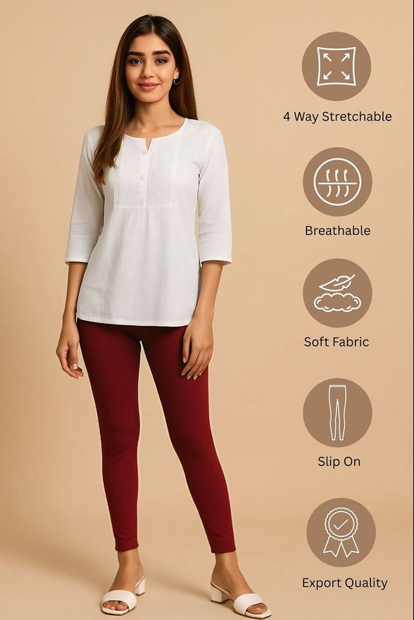 Solid Cotton Stretch Leggings