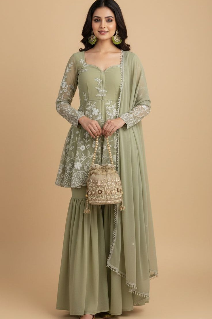 Pastel Shade Sharara Kurti Set