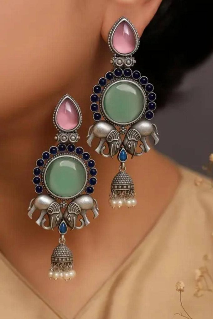 Oxidized Silver Jhumka Earrings