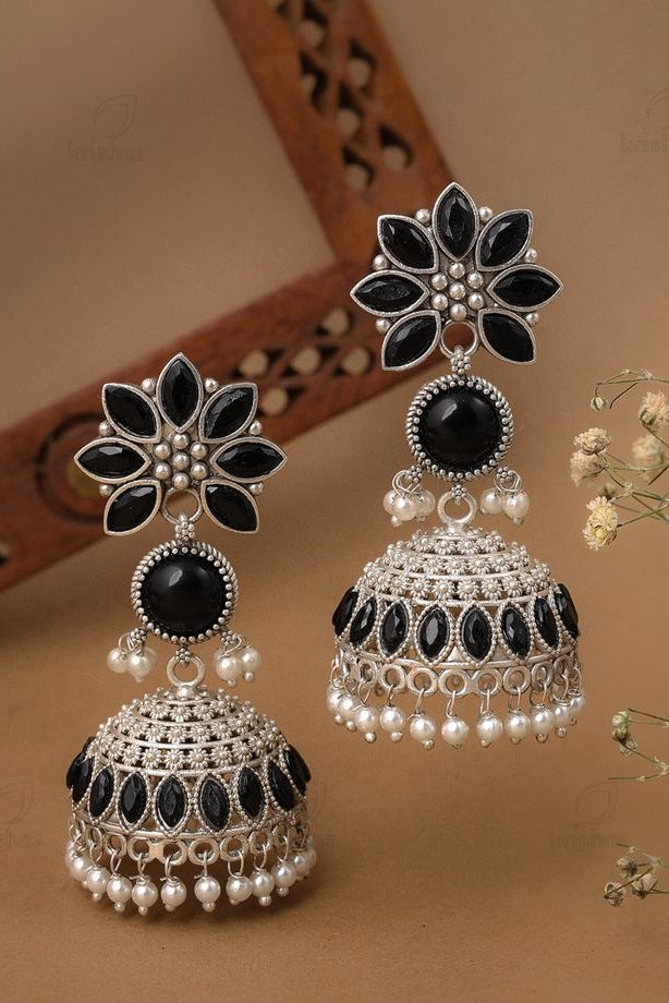 Oxidized Silver Jhumka Earrings