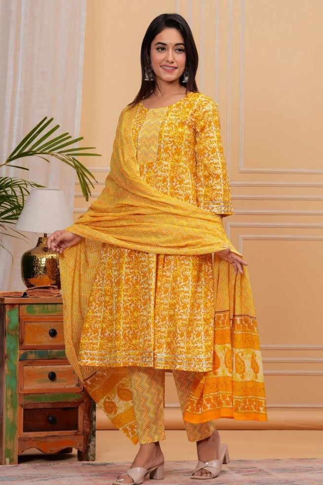 Floral A-Line Cotton Kurti Set (DW)