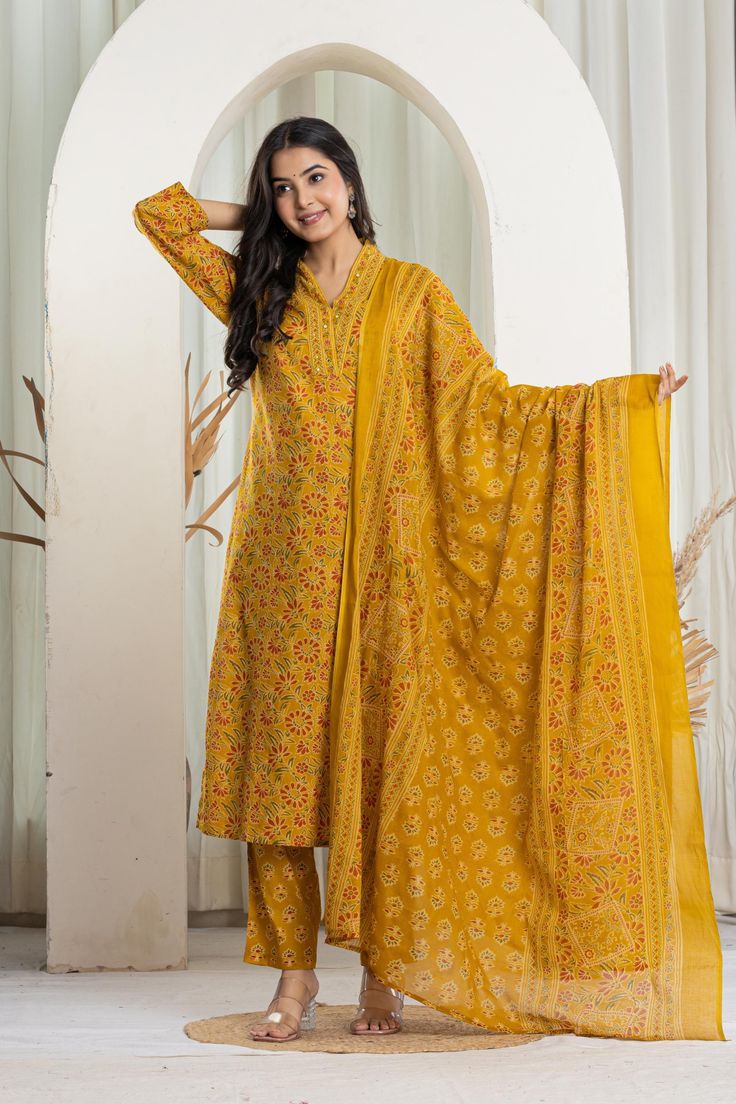 Floral A-Line Cotton Kurti Set (DW)