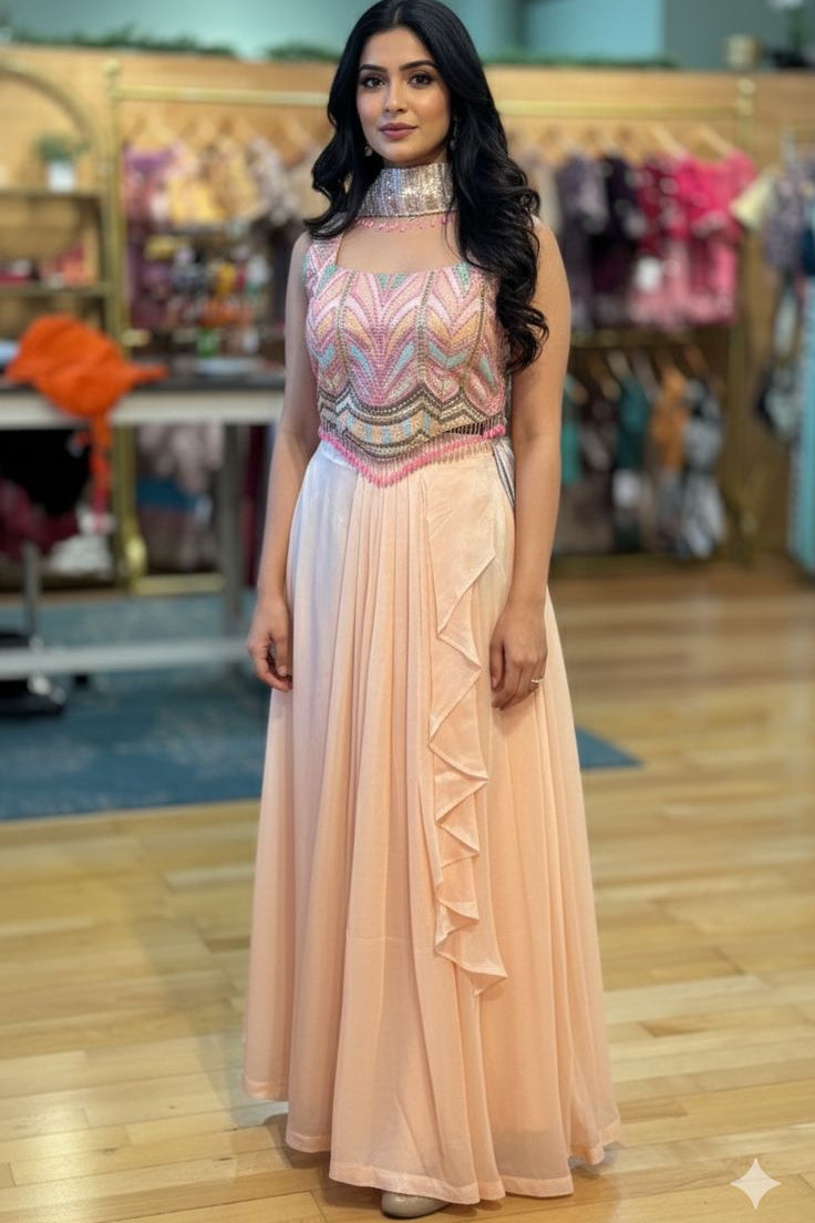 Pastel Shade Crop Top Skirt Set