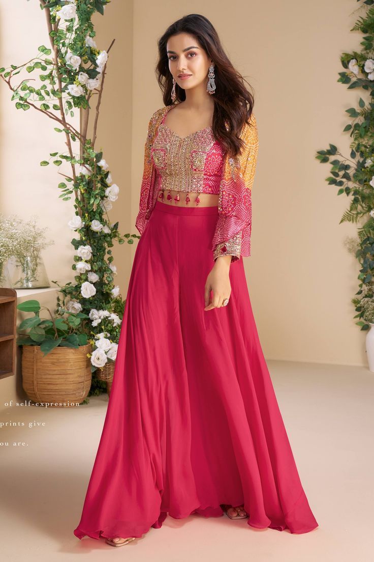 Embroidered Crop Top Skirt Set