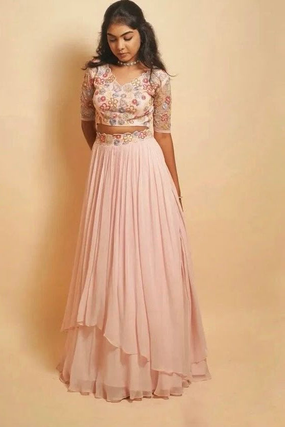 Pastel Shade Crop Top Skirt Set