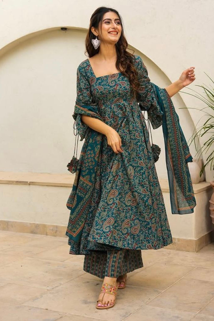Elegant Printed 3PC Cotton Kurti Set