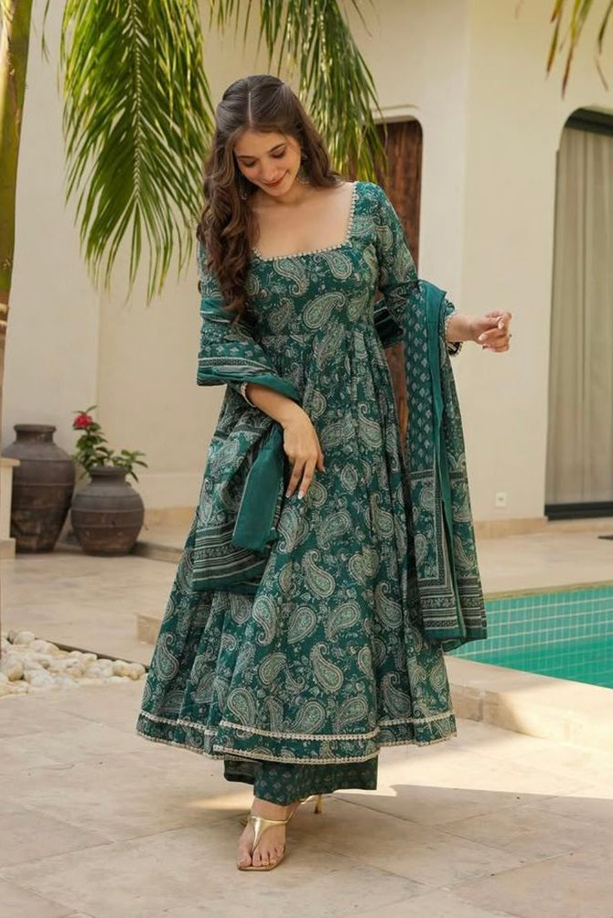 Elegant Printed 3PC Cotton Kurti Set