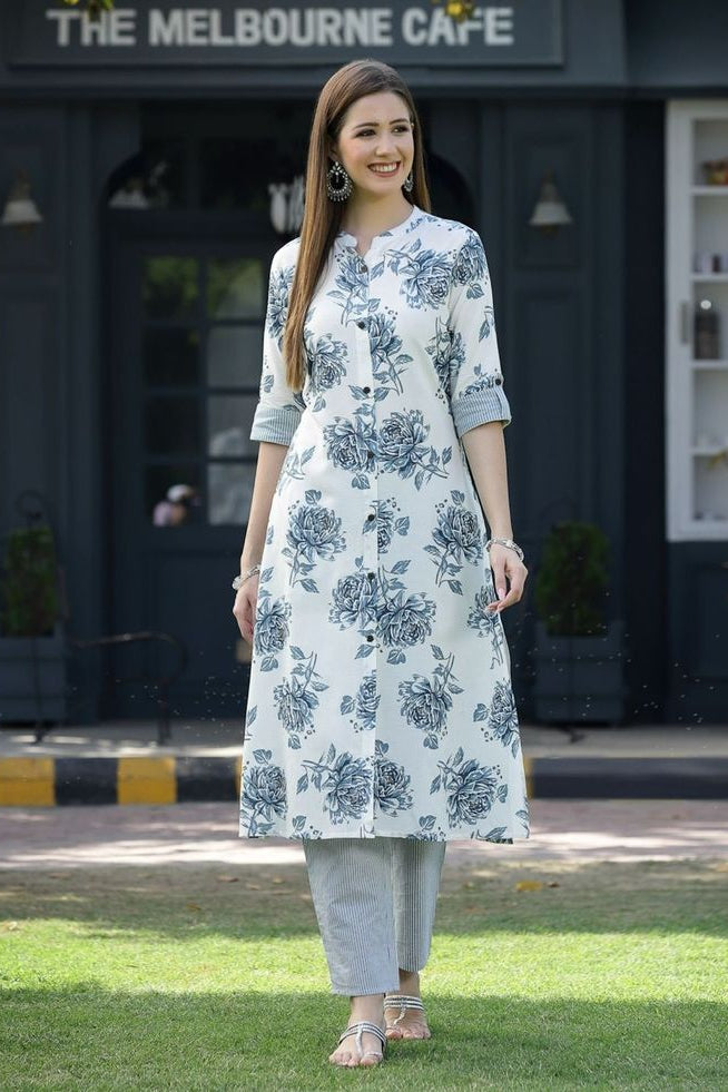 Floral Straight Cut Cotton Kurti Set – Daily Wear