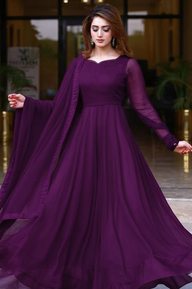 Solid Color Long Frock with Flare