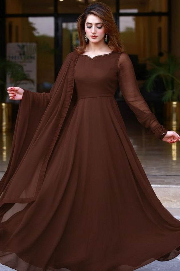 Solid Color Long Frock with Flare