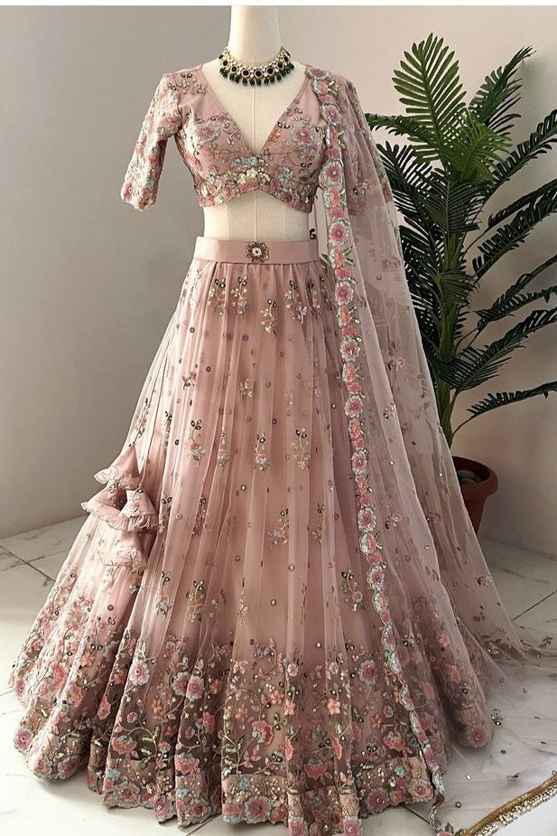 Pastel Shade Embroidered Lehenga