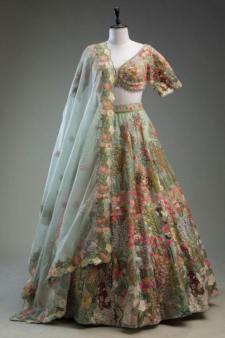 Pastel Shade Embroidered Lehenga